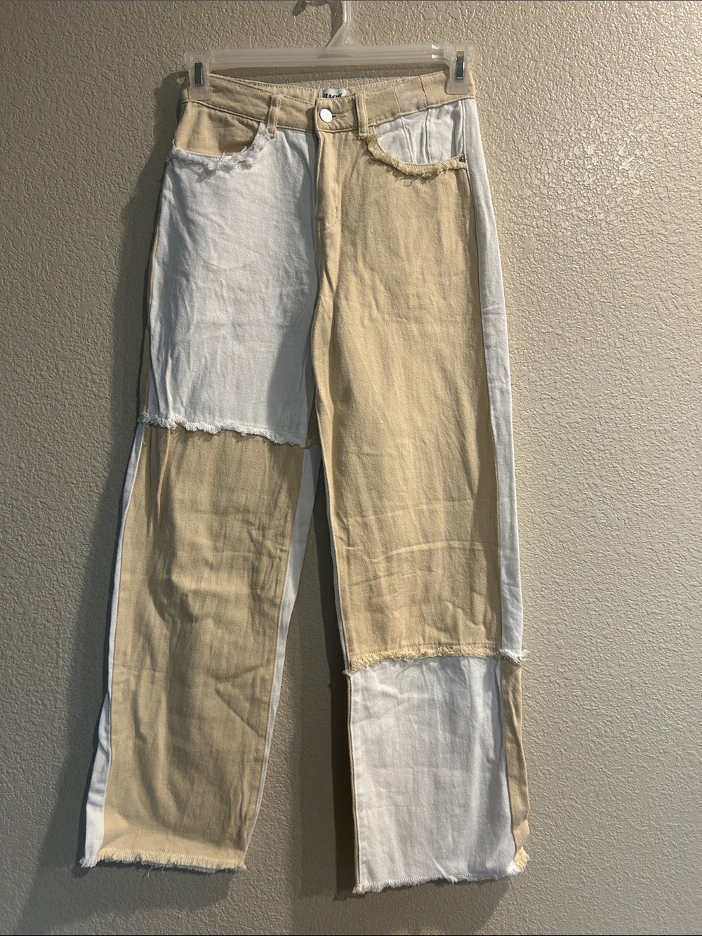 Princess Polly Beige and White Patchwork Jeans Size 4
